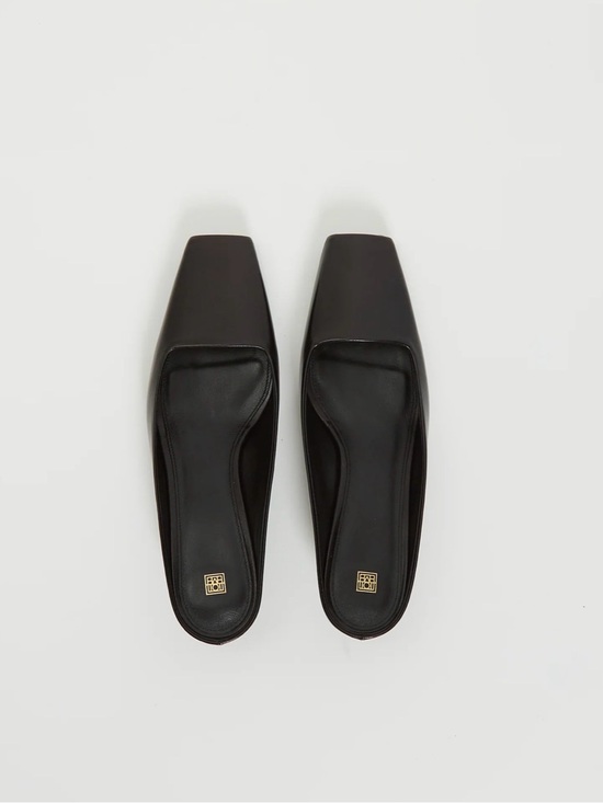 Toteme Shoes - Toteme Black Leather Square-Toe Slip-On Mule TOTEME Leather Mules